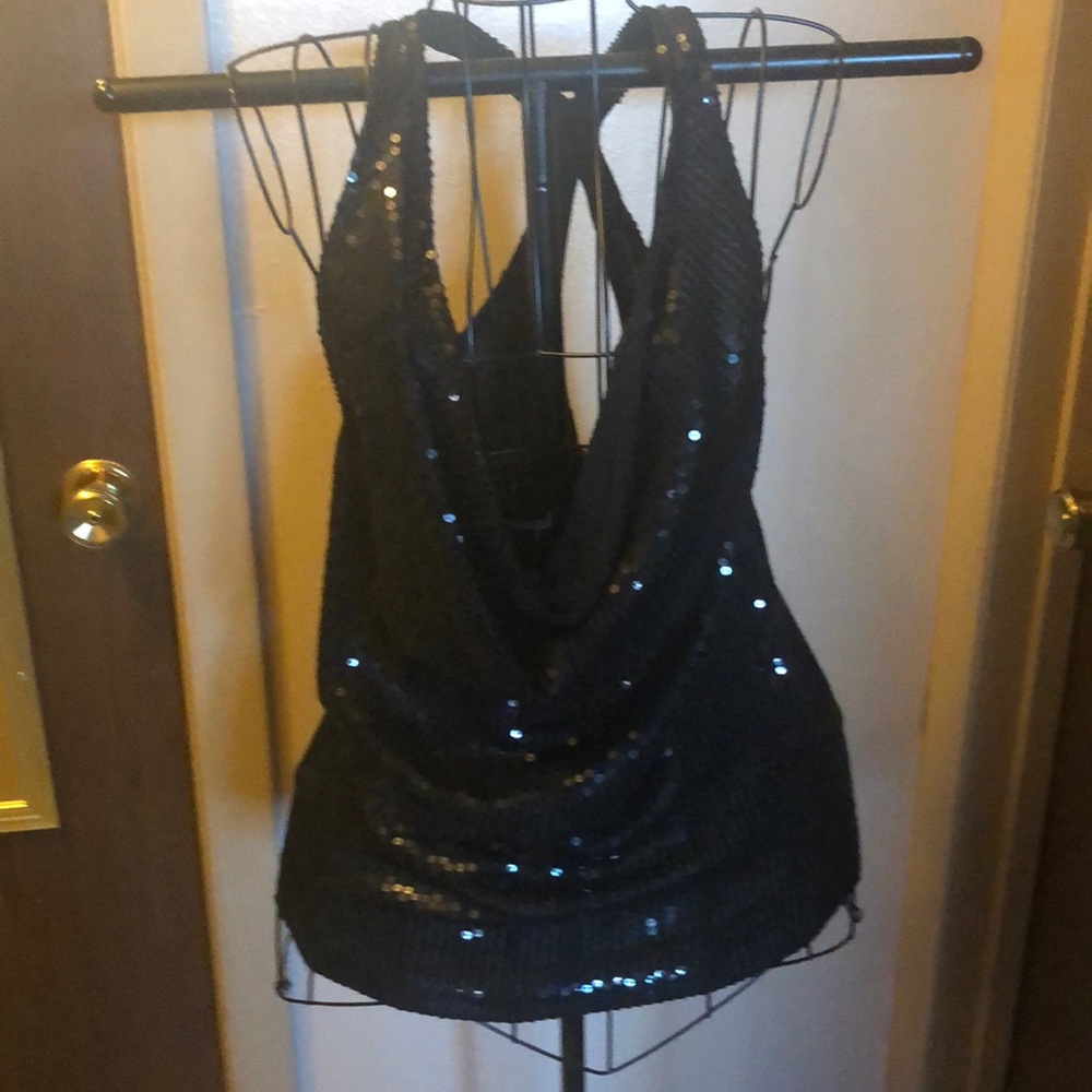 Cowl neck sequin evening top